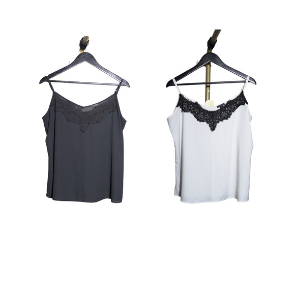 Ann Taylor Factory Tops - Ann Taylor Factory Spaghetti Strap Top 2PK Black & White Lace Collar Office Sz L
